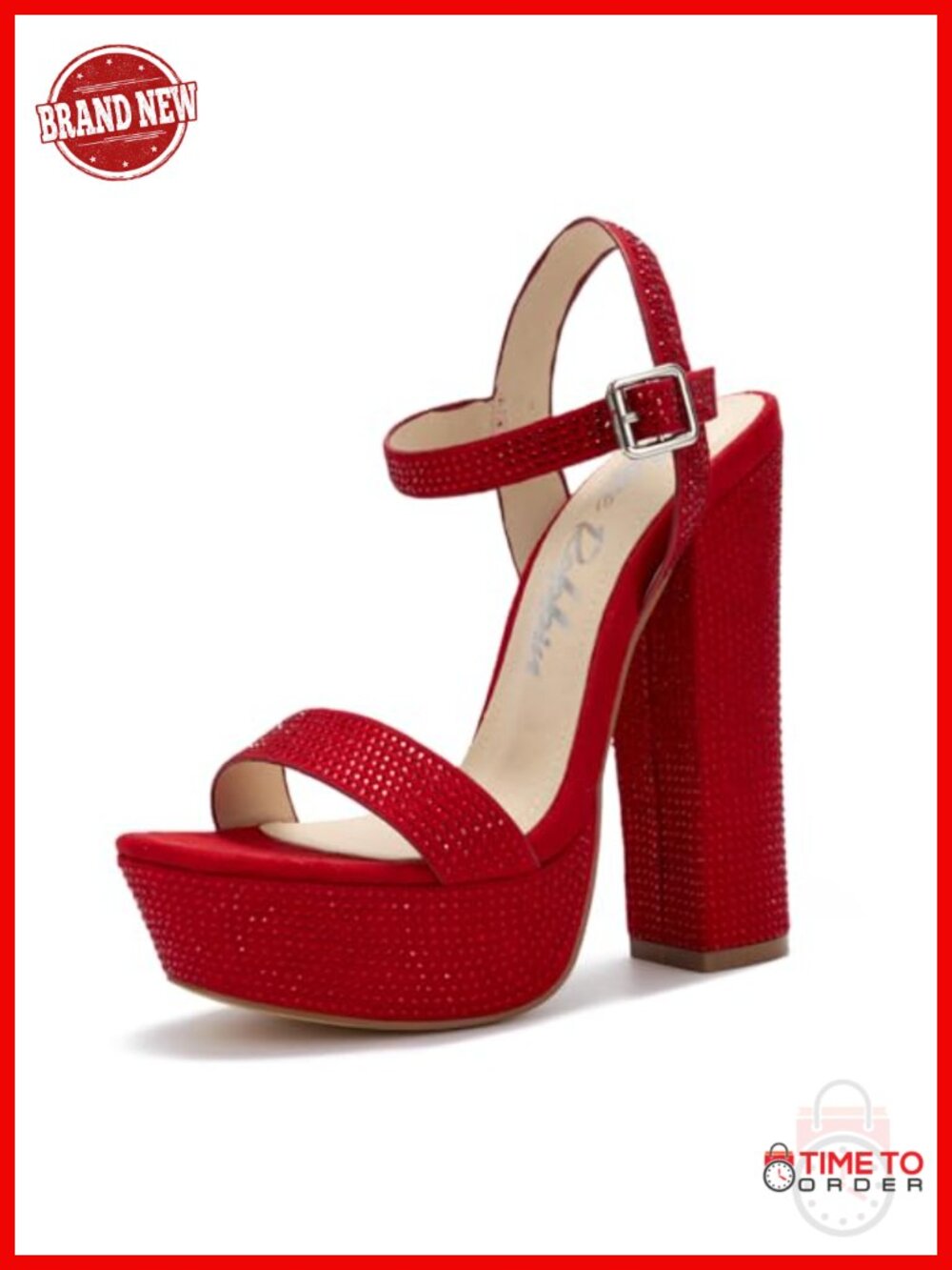 Rhinestone Platform Heeled Sandals Faux Leather Ankle Strap Dressy